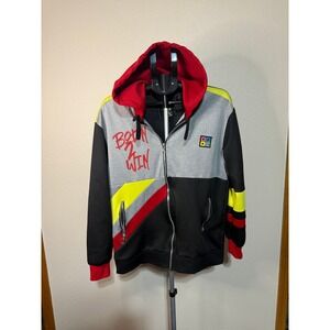 Demolition Mens Born 2 Win‎ Full Zip Hoodie Colorblock Black Grey Red Yellow M